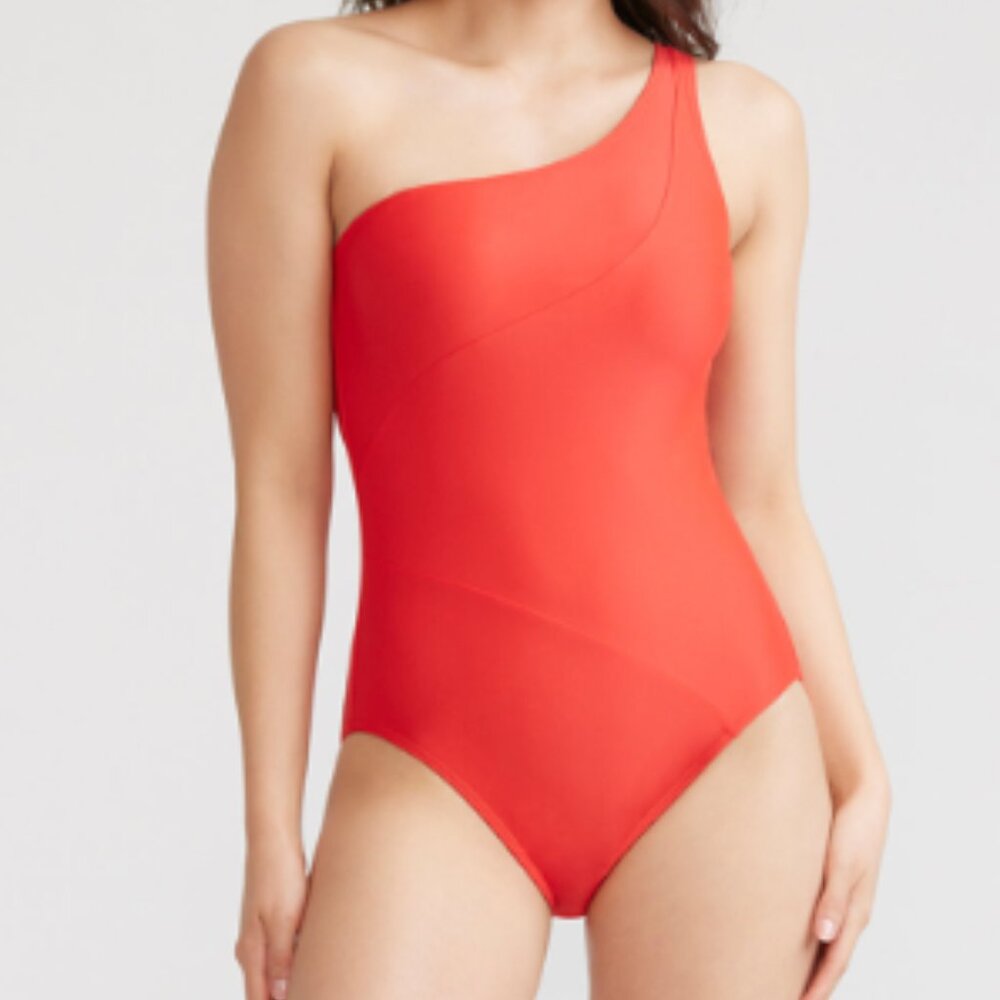 One Shoulder One Piece Swimsuit Red Yummie NEW Shapewear